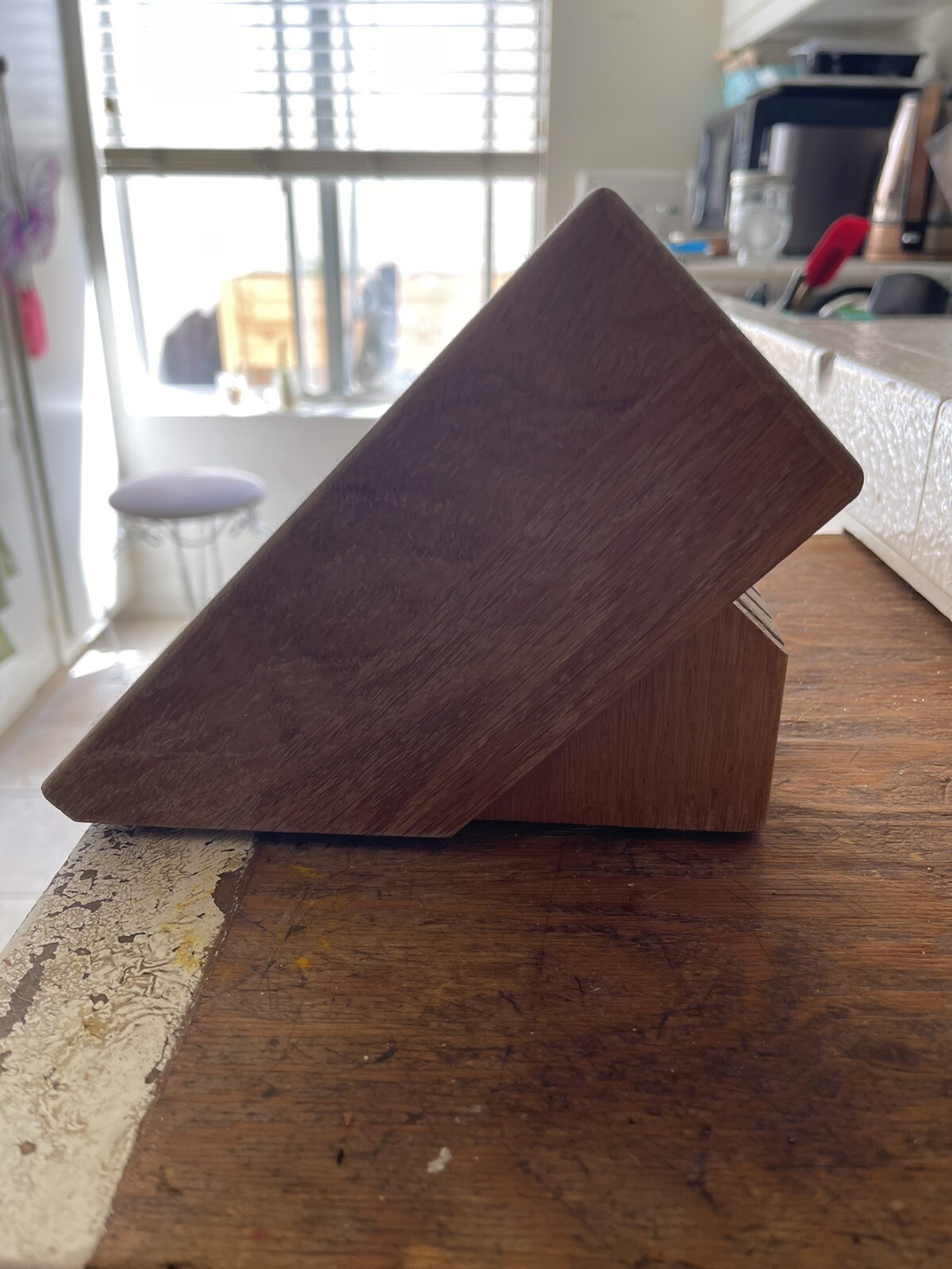 Cutco 9 Slot Solid Oak Knife Block Holds 9 Knives + Sharpener Hole Made