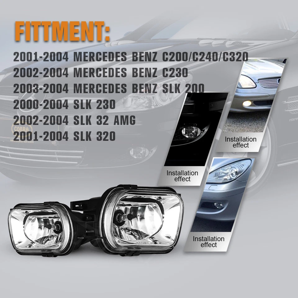 Conjunto de luces antiniebla lentes transparentes para parachoques para Mercedes Benz W203 Clase C 02-07 Foto 2 de 4