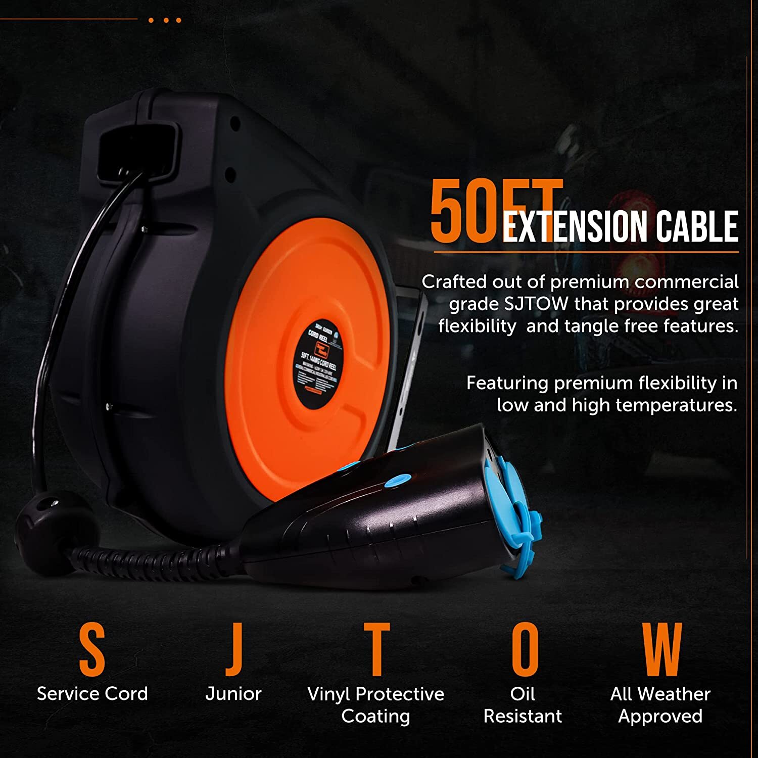 SuperHandy Waterproof Wireless Alexa 12AWG x 50' Retractable Extension