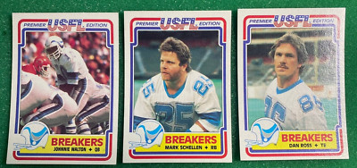 NEW ORLEANS BREAKERS-THREE 1984 TOPPS USFL FOOTBALL CARDS-WALTON/SCHELLEN/ROSS