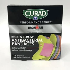 Curad Ironman Performance Series Antibacterial Adhesive Bandages 10ct Knee/Elbow