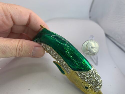 Enorme broche de oro vintage esmaltado verde pez delfín V-8919 - Imagen 3 de 6