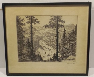 Radierung Ferdinand Dörr(1880 - 1968) Schwarzwald,Wiesental mit Belchen signiert