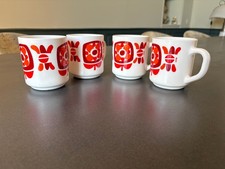 Vintage Lot de 4 Mug rouge Arcopal Publicitaire Mobil 70's Lotus TBE