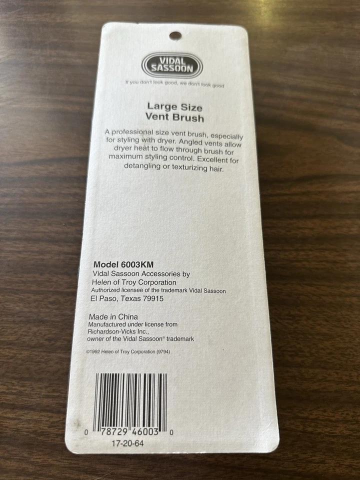 VINTAGE *NOVO* Escova de Ventilação Vidal Sassoon Anos 90 Grande Dk Cinza Nylon Angulado 6003KM - Imagem 2 de 3