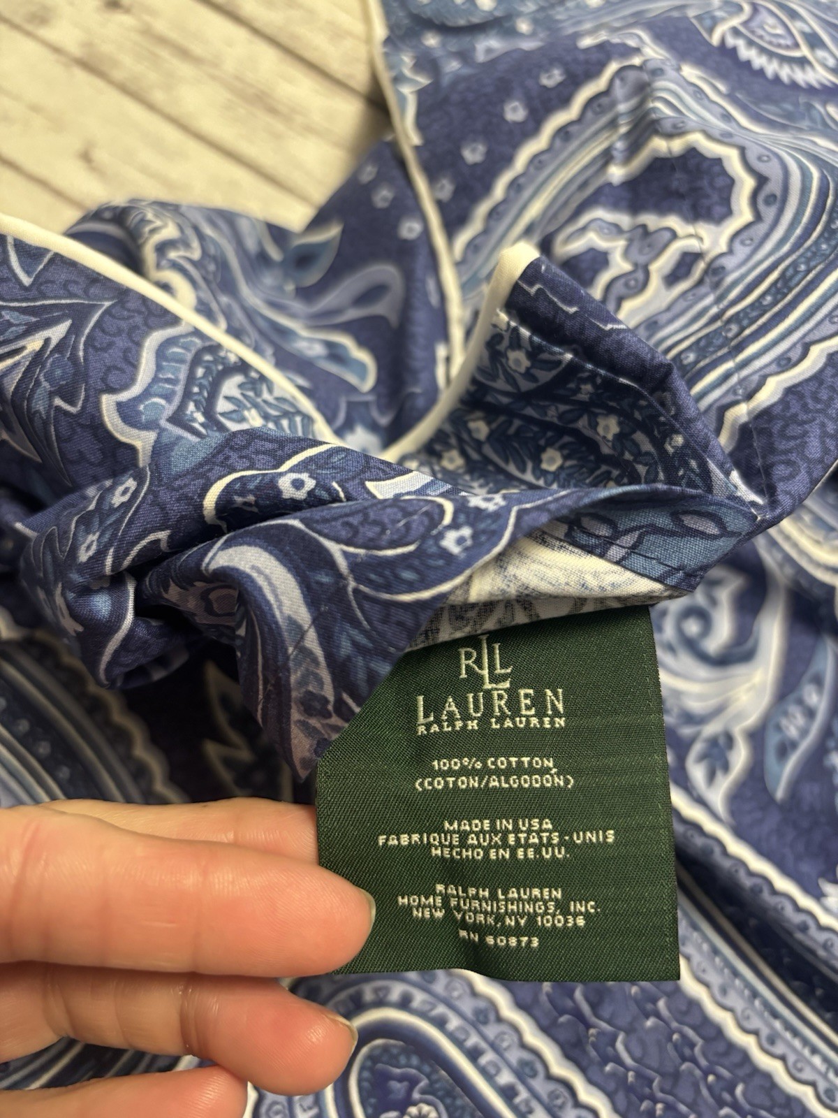 Ralph Lauren Putney Paisley EURO Pillow Sham Blue White Medallion Floral