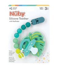 Nuby All Silicone Teether with Bonus Silicone Pacifinder with Clip Monstera Leaf