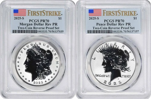 2025-S Morgan and Peace Silver Dollar 2-Coin Reverse Proof Set PR70 FS PCGS