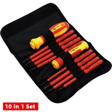 10 Piece VDE Insulated Electrician Interchangeable head Screwdriver Set & Pouch