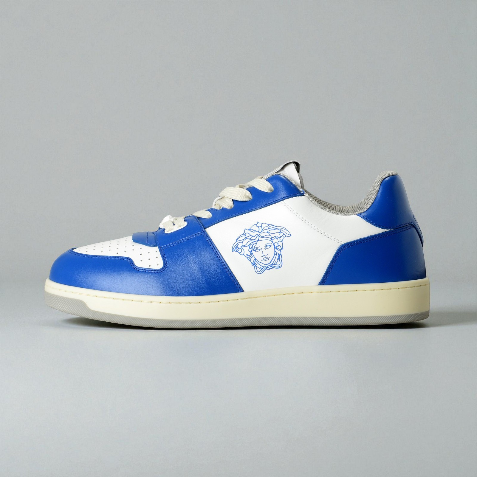 Authentic Versace White and Blue Leather Sneakers US 9, EU 42