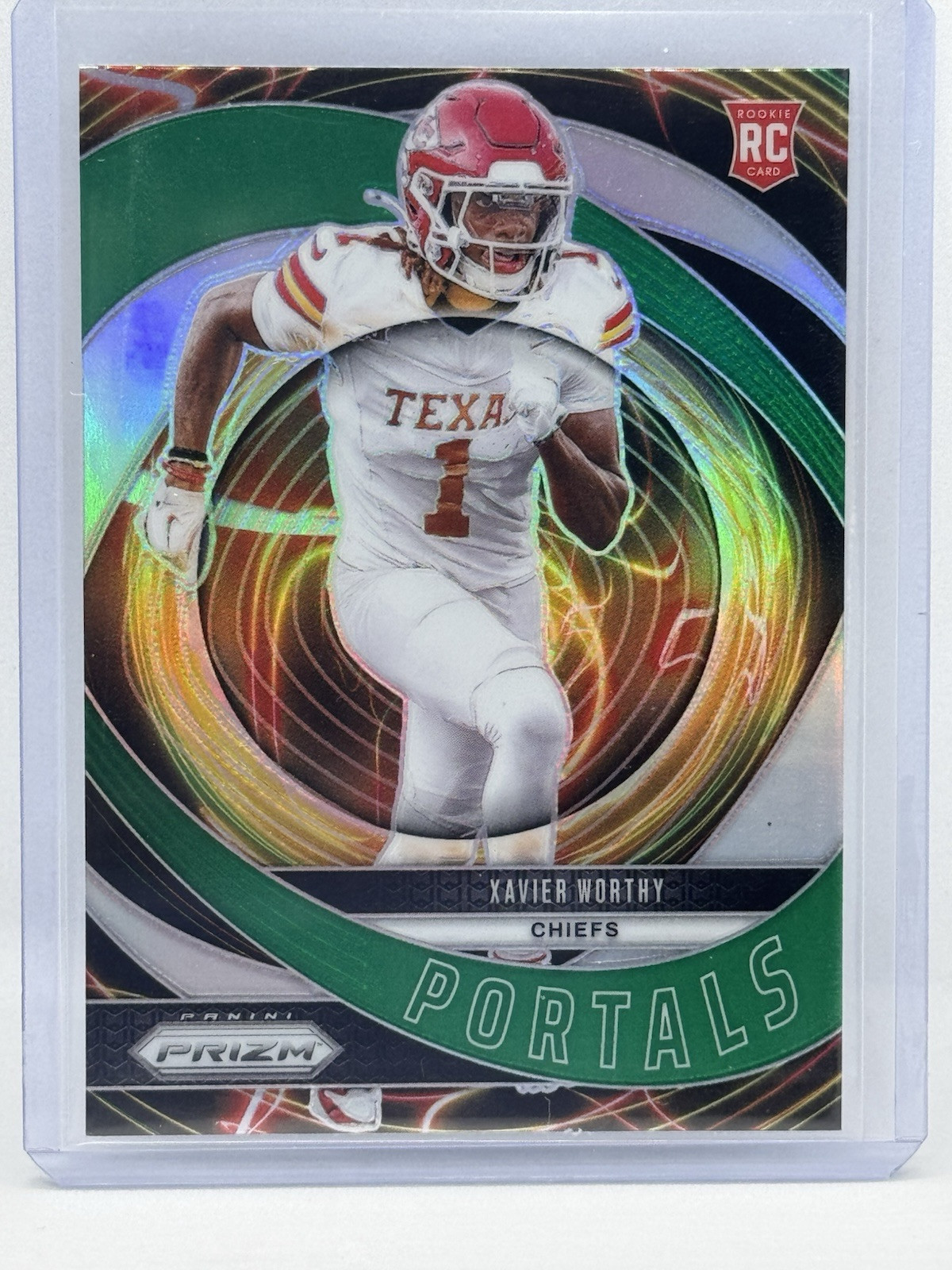 2024 Panini Prizm Xavier Worthy #10 Portals Green Prizm RC Kansas City Chiefs