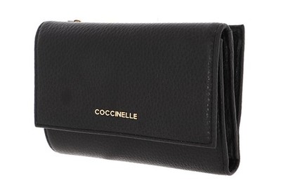 COCCINELLE Metallic Soft Wallet Grainy Leather Geldbörse Noir Schwarz Neu