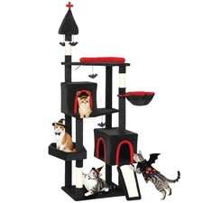 PawHut Gothic Cat Tree, 78" Cat Tower with Coffin Bed, Black Halloween