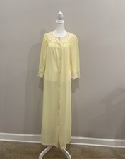Vintage Gilead Nylon Peignoir/ Robe Yellow Button Front Lace Trim Size S
