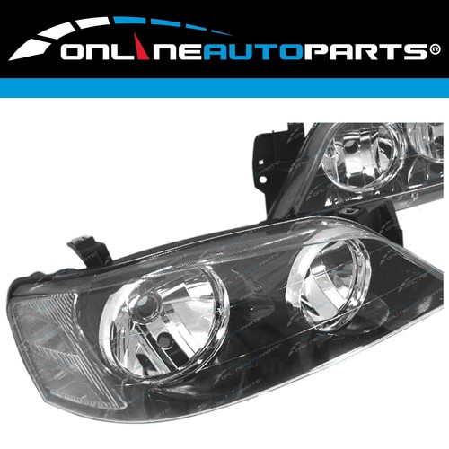 BLACK Headlights Set PAIR LH+RH for Ford BA BF Falcon Fairmont 02~06 Head Lamps - Picture 2 of 7
