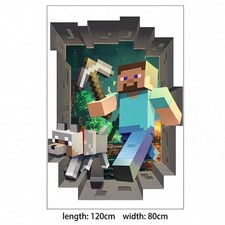 3d Minecraft wall sticker Steve wolf break through decal kids decor