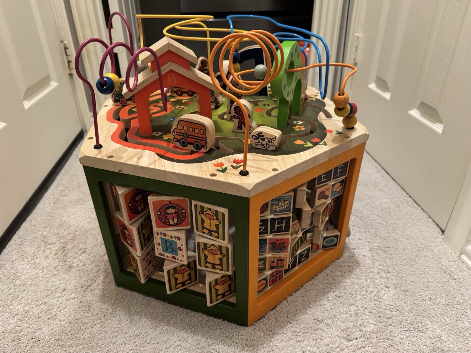 B. Toys (BX1105F) YOUniversity Activity Cube Deluxe Wooden Multicolor