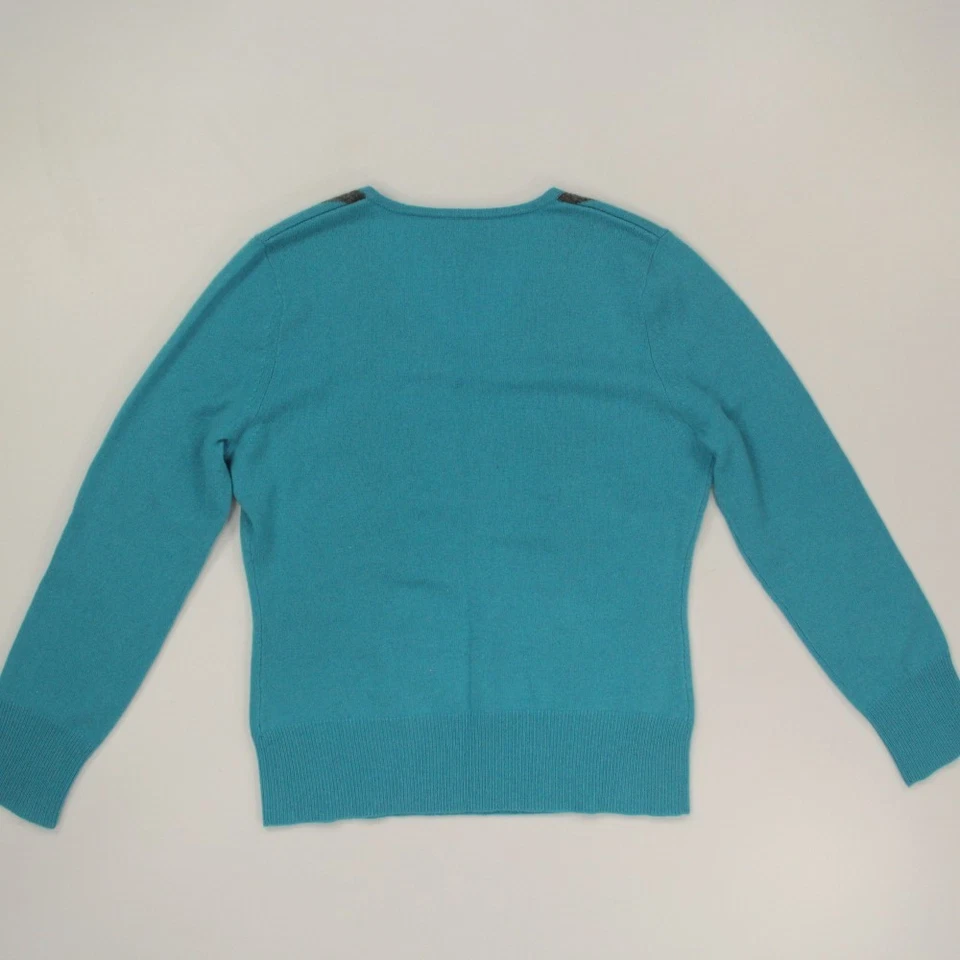 APT9 Women's 100% Cashmere Argyle V-Neck Sweater Size Large Blue Preppy Academia - Image 2 of 4