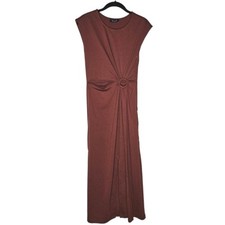 Kourt Anthropologie Rust Brown Ring Cutout Maxi Dress Cap Sleeve Side Slit XS
