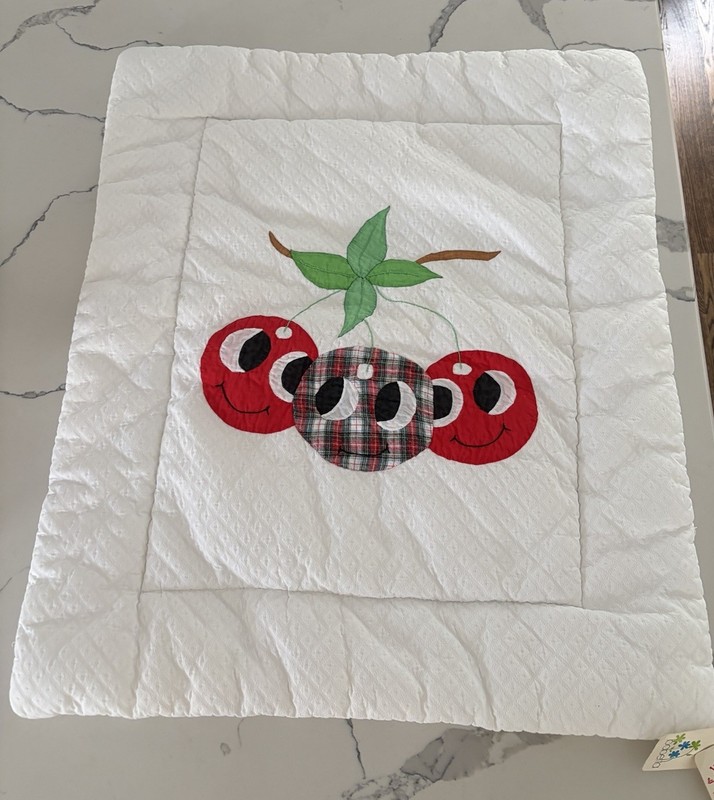 Vintage Italian Baby Quilt Cherries Kawaii Babetta Designer NOS Appliqué Cutest