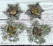 Vintage Sylvia Dahl Scarf Clip Lot of 4 Man in the Moon Sun Face Leaf Butterfly
