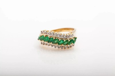 2.20Ct Marquise Cut Simulated Emerald Band Wedding Ring 14K Yellow Gold Plated