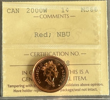 Canada - 1 cent - 2000W - Red ; NBU - ICCS Certified - MS-66