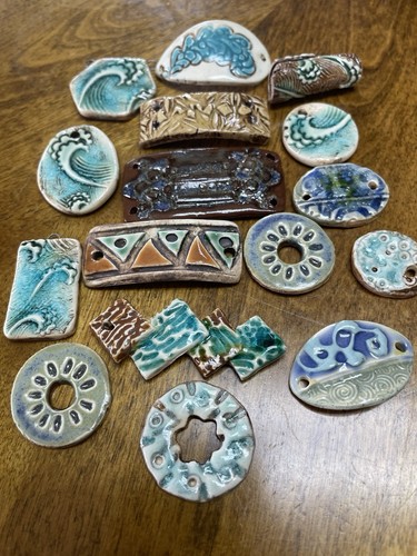 Handmade 16pc Lot Of Artisan Ceramic Pottery Pendants Beads. Coastal Boho