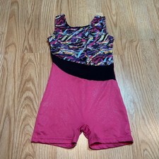 Girls Gymnastics Leotard Biketard Size 120 Pink Black Colorful Dance