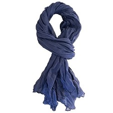 Summer Cotton Blend Crinkle Vintage Soft Scarf Fashion Solid Color Dark Blue