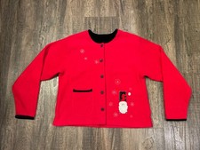VTG Artisan Christmas Cardigan Womens Large L Red Santa Snowflake Embroidered