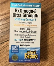Natural Factors RxOmega-3 Ultra Strength Fish Oil plus Vitamin D3 60 Softgels
