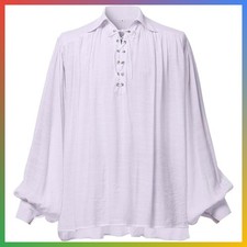 Poet Shirt Men Vampire Renaissance Costume Lace Up Ruffled White X-Small