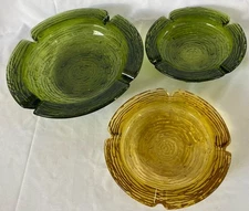 Vtg Anchor Hocking Soreno Green Amber Ripple Glass Ashtrays Lot Of 3 Home Decor