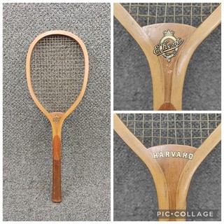 Racchetta da tennis vintage E. Kent Harvard in legno antiche corde intestino c.1900 1920