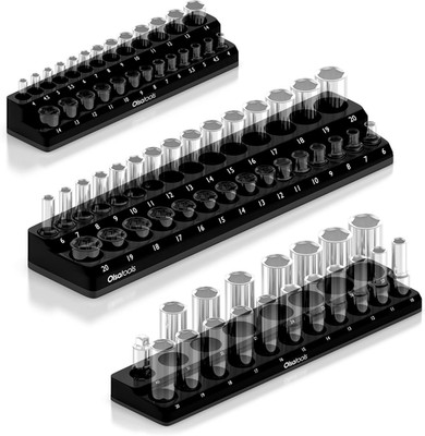 Magnetic Socket Organizer - 3-Piece Drive Metric Socket Holder Set with Strong M