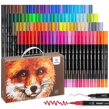 mancola Dual Tip Art Markers 100 Colors Water Based Brush Fineliner Set
