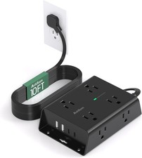 10FT Surge Protector Power Strip 8 Outlets 4 USB Ports Flat Plug Charger Cord