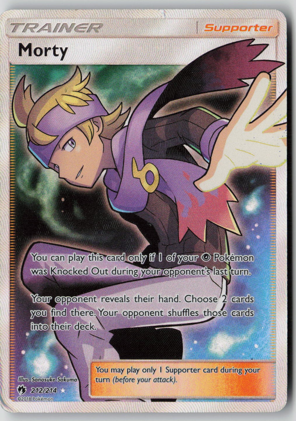 Morty 212/214 Ultra Rare Lost Thunder Pokemon LP