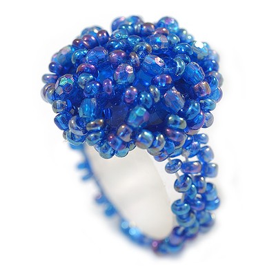 20 mm D/Glas und Acryl Perlen Knopfförmiger Flex Ring (glänzend blau) - Größe M