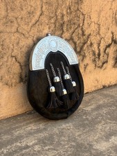 Men' Scottish Black Leather 5 Tassels Kilt Sporran With Chain Belt