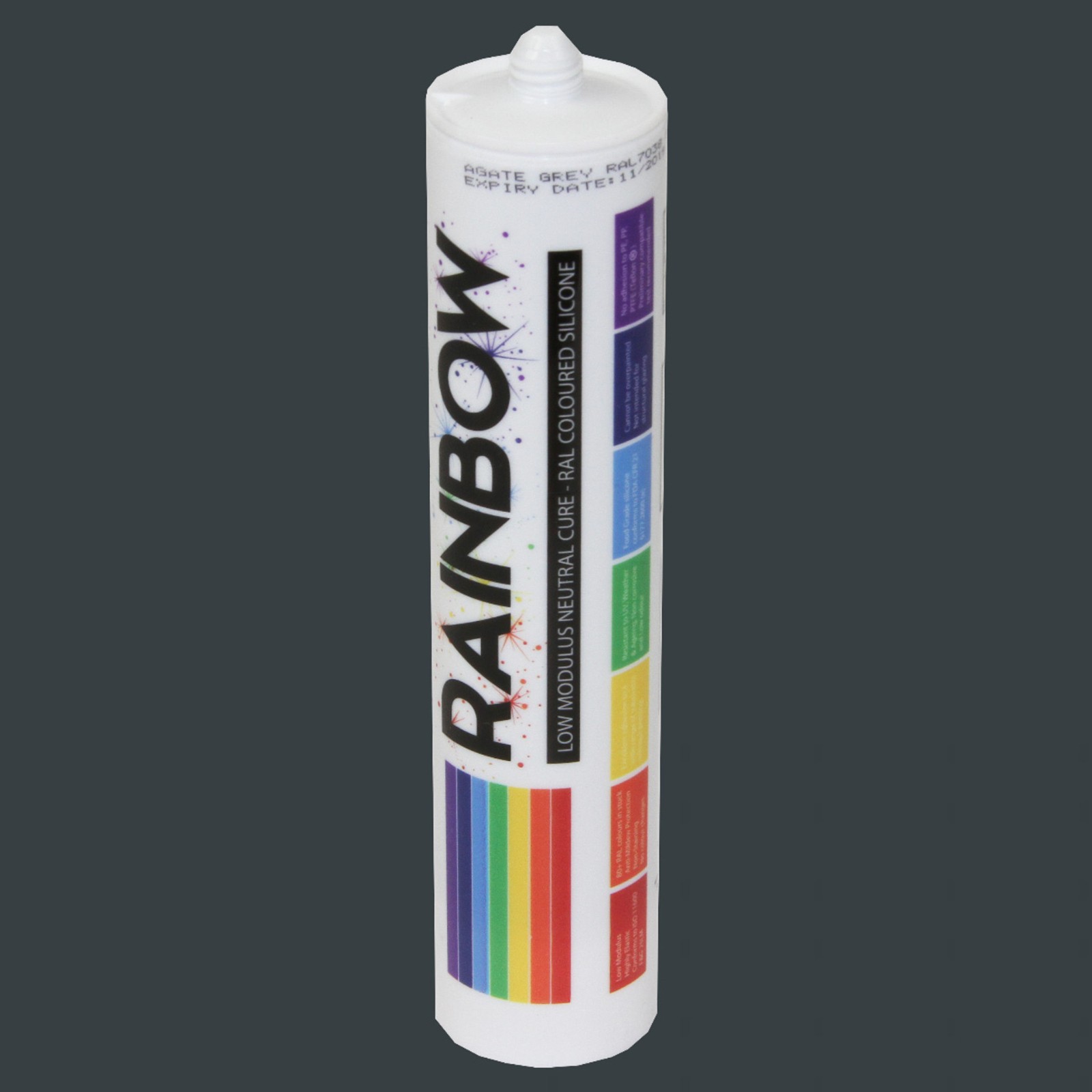 Rainbow RAL7021 Silicone Sealant Black Grey 300ml Anti-Mould Kitchen Bath Shower