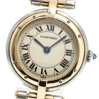 Cartier Panthere SM Round 2 Row Quartz Watch Beige Dial SS YG Ladies Gold
