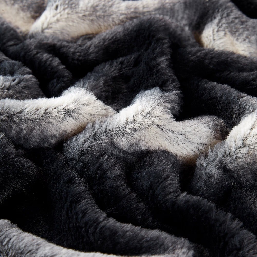 SoftLux Ombre Stripe Velvet Plush Fleece Throw Black and Whi