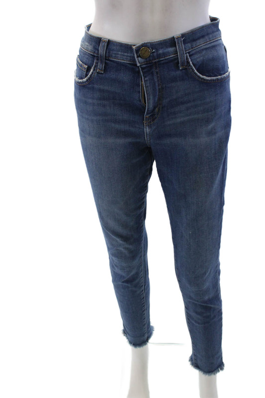 Current/Elliott Womens Cotton Zip Button Skinny Fray Leg Jeans Blue Size EUR 29