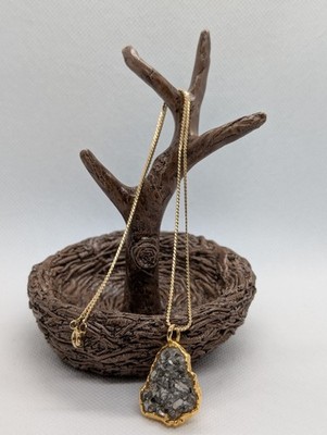 Gold Tone Rough Stone Necklace Dark Silver