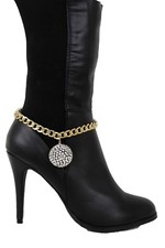 Women Boot Bracelet Gold Metal Chain Links Shoe Anklet Bling Disco Ball Charm