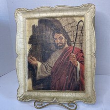 Jesus Standing At The Door Plaster Chalkware Crackle Art Wall Hanging Vintage