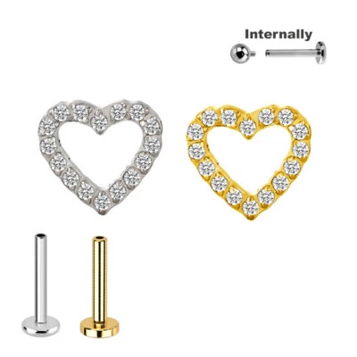 1,2mm Titan Herz Gold Silber m vielen Kristallen Ohr Helix Tragus Lobe Piercing - Bild 1 von 3