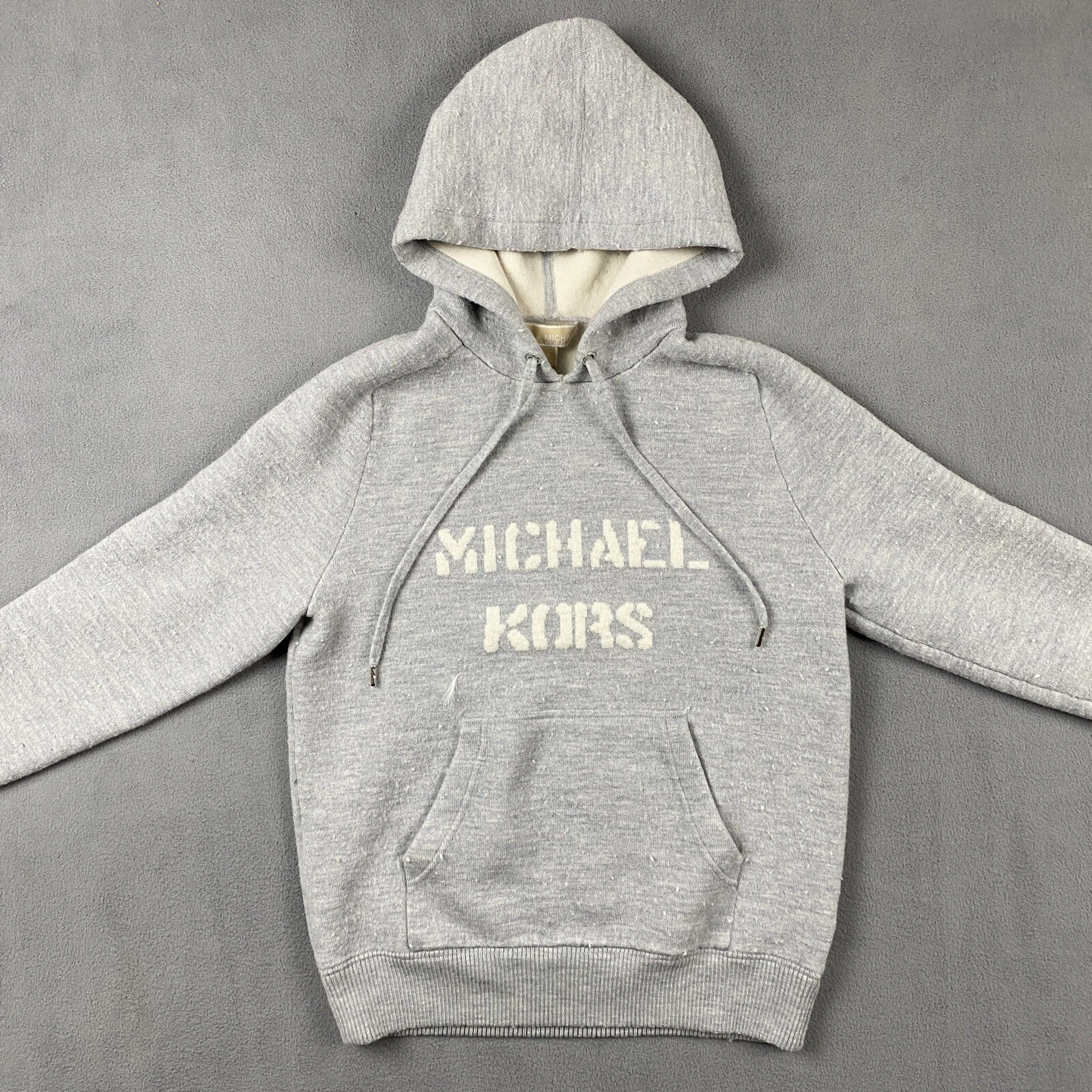 Michael Kors Maglione Donna Media Lana Pullover Felpa Felpa Felpa Con Cappuccio Logo Incantesimo
